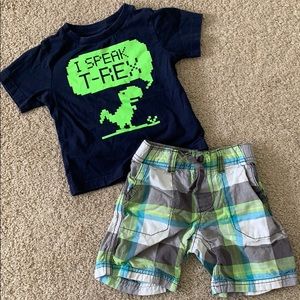 T-Rex Dino Shirt & Plaid Shorts